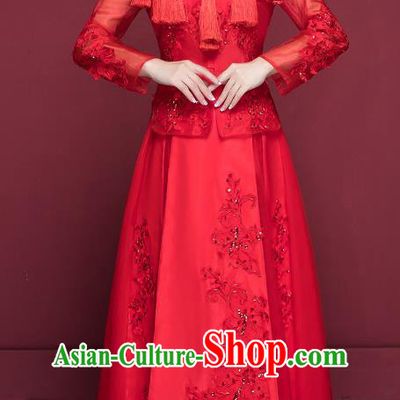 Traditional Ancient Chinese Wedding Costume Handmade Delicacy Embroidery XiuHe Suits, Chinese Style Hanfu Wedding Bride Toast Cheongsam for Women