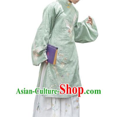Traditional Ancient Chinese Ming Dynasty Imperial Princess Costume Embroidery Long Robe, Elegant Hanfu Clothing Chinese Palace Lady Green Dress for Women