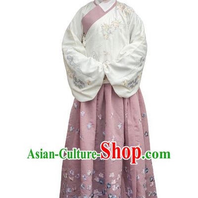Traditional Ancient Chinese Ming Dynasty Imperial Princess Costume Embroidery Long Skirt, Elegant Hanfu Clothing Chinese Palace Lady Bust Skirt for Women