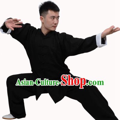 Top Martial Arts Costume Kung Fu Training Clothing, Tai Ji Plated Buttons Black Uniform Gongfu Wushu Costume  for Women for Men