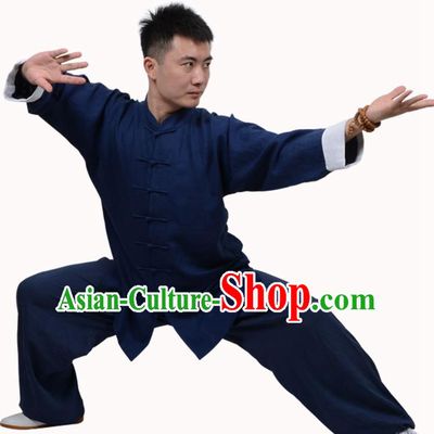 Top Martial Arts Costume Kung Fu Training Clothing, Tai Ji Plated Buttons Navy Uniform Gongfu Wushu Costume  for Women for Men