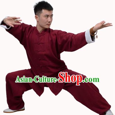 Top Martial Arts Costume Kung Fu Training Clothing, Tai Ji Plated Buttons Red Uniform Gongfu Wushu Costume  for Women for Men