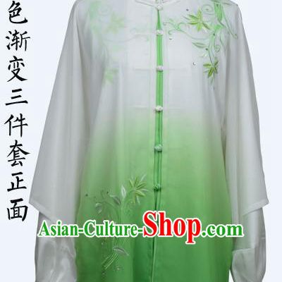 Top Grade Martial Arts Costume Kung Fu Training Clothing, Tai Ji Embroidery Green Uniform Gongfu Wushu Costume  for Women for Men