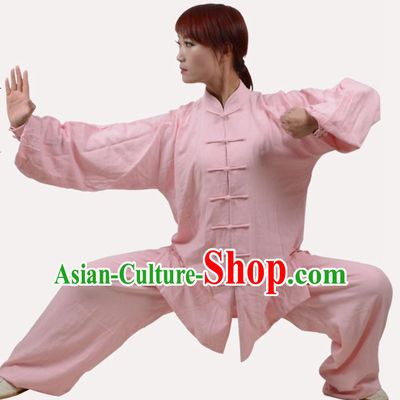 Top Grade Linen Martial Arts Costume Kung Fu Training Clothing, Tai Ji Embroidery Pink Uniform Gongfu Wushu Costume  for Women for Men