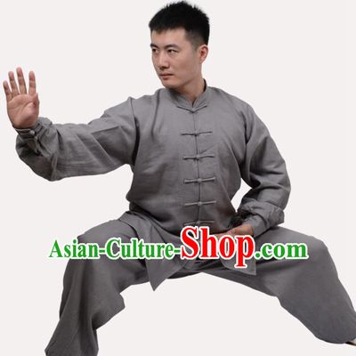 Top Grade Linen Martial Arts Costume Kung Fu Training Clothing, Tai Ji Grey Uniform Gongfu Wushu Costume for Women for Men