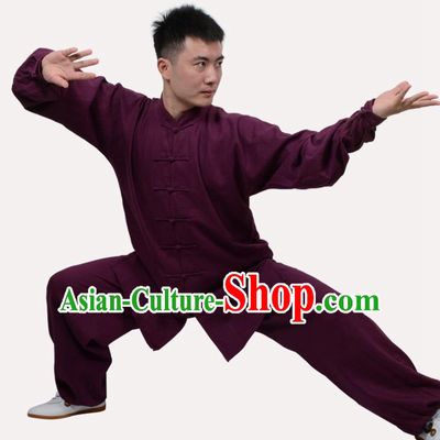 Top Grade Linen Martial Arts Costume Kung Fu Training Clothing, Tai Ji Purple Uniform Gongfu Wushu Costume for Women for Men