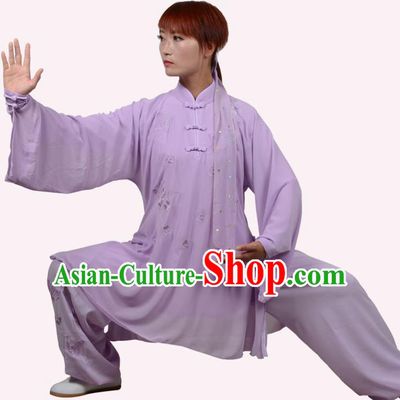 Top Grade Martial Arts Costume Kung Fu Training Embroidery Plated Buttons Purple Clothing, Tai Ji Uniform Gongfu Wushu Costume for Women for Men