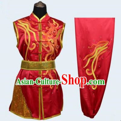 Top Grade Martial Arts Costume Kung Fu Training Embroidery Red Clothing, Long Fist Tai Ji Uniform Gongfu Wushu Costume for Women for Men