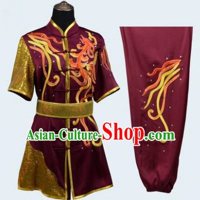 Top Grade Linen Martial Arts Costume Kung Fu Training Long Fist Clothing, Tai Ji Amaranth Embroidery Uniform Gongfu Wushu Costume for Women for Men