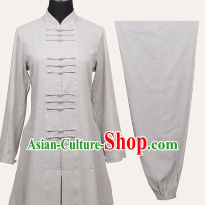 Top Grade Linen Martial Arts Costume Kung Fu Training Front Opening Plated Buttons Clothing, Tai Ji White Uniform Gongfu Wushu Costume for Women for Men
