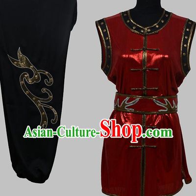 Top Grade Martial Arts Costume Kung Fu Training Red Clothing, Tai Ji Embroidery Long Fist Uniform Gongfu Wushu Costume for Women for Men