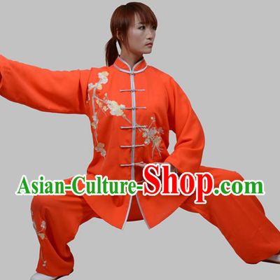 Top Grade China Martial Arts Costume Kung Fu Training Embroidery Plum Blossom Clothing, Chinese Embroidery Tai Ji Red Uniform Gongfu Wushu Costume for Women