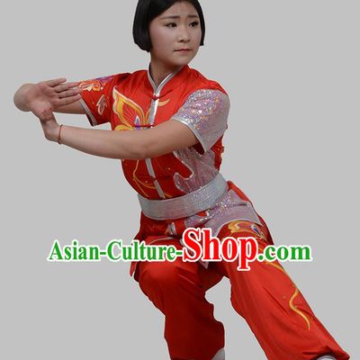 Top Grade China Martial Arts Costume Kung Fu Training Embroidery Butterfly Clothing, Chinese Embroidery Tai Ji Red Uniform Gongfu Wushu Costume for Women