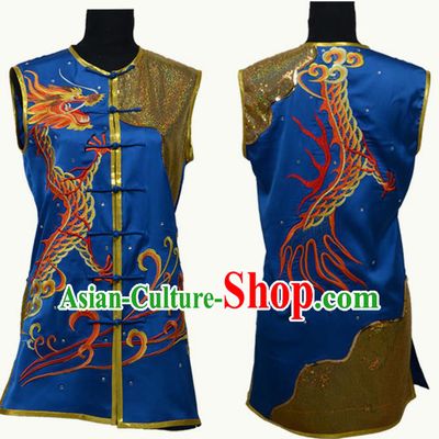 Top Grade Martial Arts Costume Kung Fu Training Blue Clothing, Tai Ji Embroidery Long Fist Uniform Gongfu Wushu Costume for Women for Men