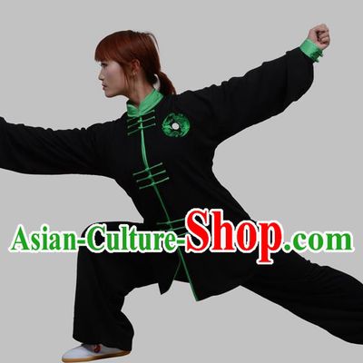 Top Grade China Martial Arts Costume Kung Fu Training Clothing, Chinese Embroidery Tai Ji Black Uniform Gongfu Wushu Costume for Women for Men
