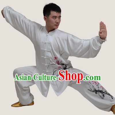 Top Grade China Martial Arts Costume Kung Fu Training Ink Painting Orchid Clothing, Chinese Tai Ji Uniform Gongfu Wushu Costume for Men