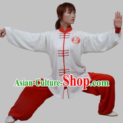 Top Grade China Martial Arts Costume Kung Fu Training Plated Buttons Clothing, Chinese Embroidery Tai Ji White Uniform Gongfu Wushu Costume for Women for Men