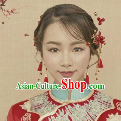 Traditional Handmade Chinese Ancient Classical Hair Accessories Hairpins, Red Hair Sticks Hair Jewellery for Women