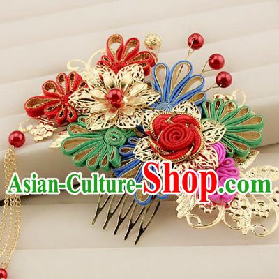 Traditional Handmade Chinese Ancient Classical Hair Accessories Barrettes Xiuhe Suit Cheongsam Hair Comb, Hanfu Hairpins Hair Fascinators for Women