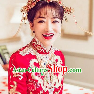 Traditional Handmade Chinese Ancient Classical Hair Accessories Barrettes Xiuhe Suit Butterfly Hairpin Complete Set, Hanfu Hair Fascinators for Women