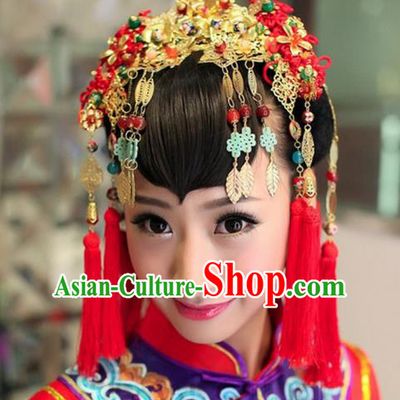 Traditional Handmade Chinese Ancient Classical Hair Accessories Barrettes Xiuhe Suit Cheongsam Tassel Phoenix Coronet, Hanfu Hairpins Hair Fascinators for Women