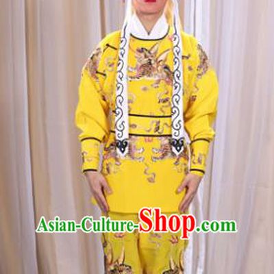 Traditional China Beijing Opera Takefu Costume, Ancient Chinese Peking Opera Wu-Sheng Warrior Embroidery Yellow Clothing