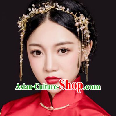 Traditional Handmade Chinese Ancient Classical Hair Accessories Barrettes Xiuhe Suit Golden Hair Clasp, Hanfu Hair Fascinators for Women
