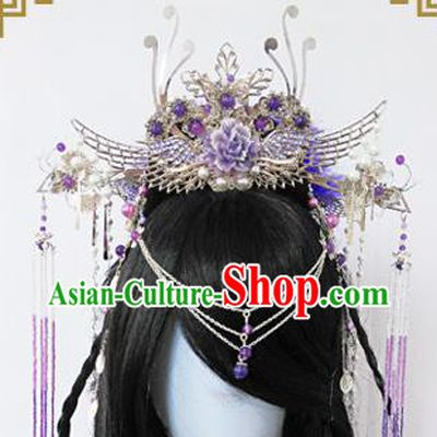 Traditional Handmade Chinese Ancient Classical Princess Hair Accessories Complete Set Palace Lady Phoenix Coronet, Wedding Hairpins Hair Sticks Hair Jewellery Hair Fascinators for Women