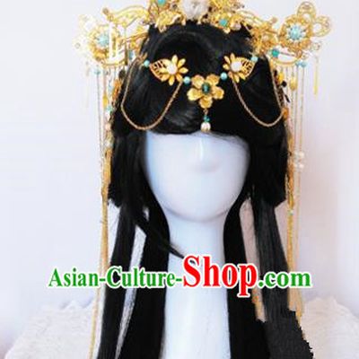 Traditional Handmade Chinese Ancient Classical Princess Hair Accessories Complete Set Tassel Phoenix Coronet, Wedding Hairpins Hair Jewellery Hair Fascinators for Women