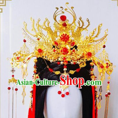 Traditional Handmade Chinese Ancient Classical Wedding Hair Accessories Bride Phoenix Coronet, Hair Jewellery Hair Fascinators for Women