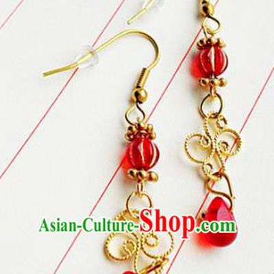 Traditional Handmade Chinese Ancient Classical Wedding Jewellery Accessories Bride Earrings Hanfu Red Tassel Eardrop for Women