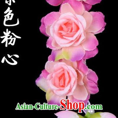 Traditional Beijing Opera Diva Red Hair Accessories Pink Flowers Temples Hairpin, Ancient Chinese Peking Opera Tassel Step Shake Hua Tan Hairpins Headwear