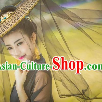 Traditional Handmade Chinese Ancient Swordswoman Black Veil Hat Accessories, China Hanfu Chivalrous Women Bamboo Hat