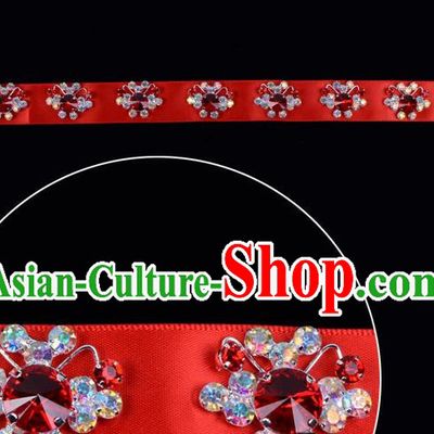 Traditional Beijing Opera Diva Hair Accessories Red Crystal Headband, Ancient Chinese Peking Opera Hua Tan Hair Clasp Headwear