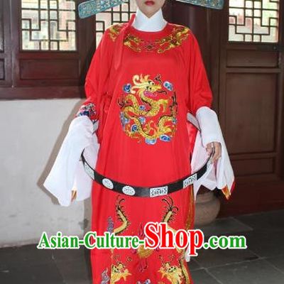 Top Grade Professional Beijing Opera Niche Costume Lang Scholar Red Embroidered Robe and Hat, Traditional Ancient Chinese Peking Opera Emperor Son-in-law Embroidery Gwanbok Clothing