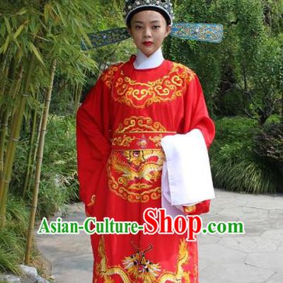 Top Grade Professional Beijing Opera Niche Costume Lang Scholar Red Embroidered Robe and Hat, Traditional Ancient Chinese Peking Opera Emperor Son-in-law Embroidery Gwanbok Clothing