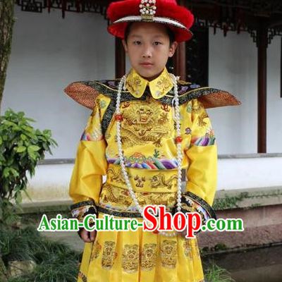 Traditional China Beijing Opera Qing Dynasty Emperor Costume Children Embroidered Robe, Chinese Peking Opera Manchu King Embroidery Dragon Clothing for Kids