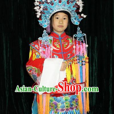 Top Grade Professional Beijing Opera Bride Embroidered Dress, Traditional Ancient Chinese Peking Opera Imperial Concubine Embroidery Clothing for Kids