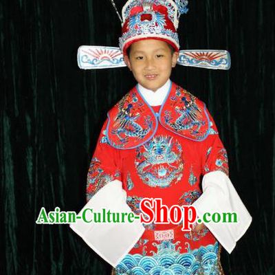 Top Grade Professional Beijing Opera Bridegroom Embroidered Dress, Traditional Ancient Chinese Peking Opera Lang Scholar Embroidery Clothing for Kids
