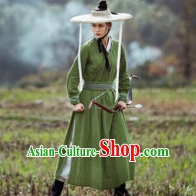 Traditional Chinese Ancient Female Swordswoman Costume, Chinese Ming Dynasty Kawaler Hanfu Chivalrous Women Green Clothing