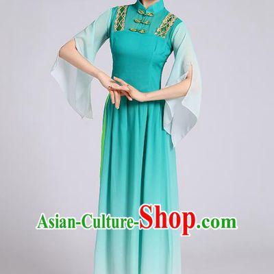Traditional Chinese Yangge Fan Dance Costume, Chinese Classical Umbrella Dance Green Uniform Yangko Embroidery Clothing for Women
