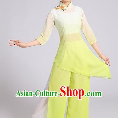 Traditional Chinese Folk Dance Costume  Yangge Dance Yellow Uniform, Chinese Classical Umbrella Dance Yangko Embroidery Clothing for Women