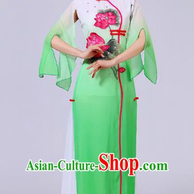 Traditional Chinese Classical Dance Yangge Fan Dance Costume, Chinese Classical Umbrella Dance Green Uniform Yangko Clothing for Women
