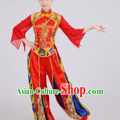 Traditional Chinese Folk Dance Costume Yangge Dance Red Uniform, Chinese Classical Fan Dance Waist Drum Dance Yangko Clothing for Women