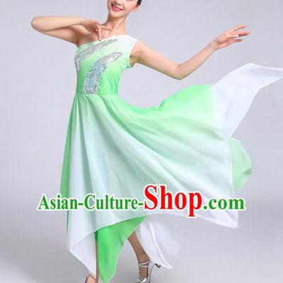 Traditional Chinese Modern Dance Yangge Fan Dance Costume, Chinese Classical Umbrella Dance Green Dress Yangko Embroidery Clothing for Women