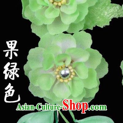 Traditional Beijing Opera Diva Hair Accessories Green Silk Flowers Hairpins, Ancient Chinese Peking Opera Hua Tan Hair Stick Headwear