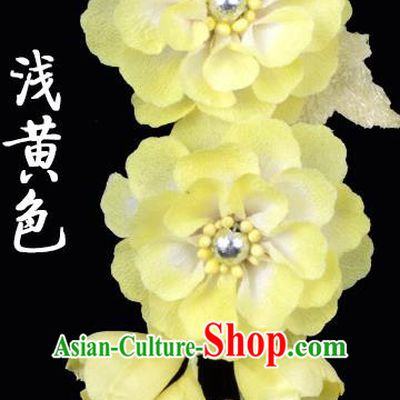 Traditional Beijing Opera Diva Hair Accessories Yellow Silk Flowers Hairpins, Ancient Chinese Peking Opera Hua Tan Hair Stick Headwear