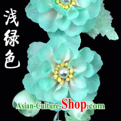 Traditional Beijing Opera Diva Hair Accessories Light Green Silk Flowers Hairpins, Ancient Chinese Peking Opera Hua Tan Hair Stick Headwear