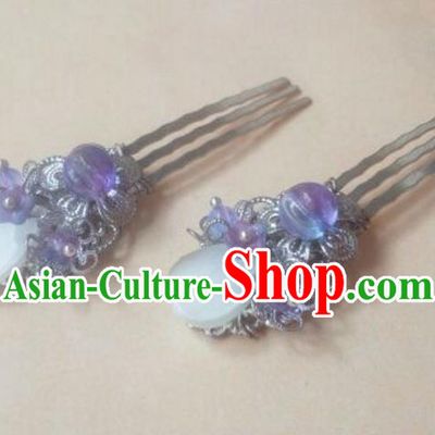 Traditional Chinese Ancient Classical Handmade Hair Accessories Barrettes Princess Purple Hair Comb, Hanfu Step Shake Hair Fascinators Hairpins for Women