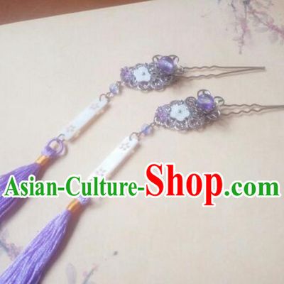 Traditional Chinese Ancient Classical Handmade Hair Accessories Barrettes Princess Purple Tassel Hair Comb, Hanfu Step Shake Hair Fascinators Hairpins for Women